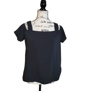 Cooper & Ella Black Cold Shoulder Chiffon Blouse Top - Size Medium